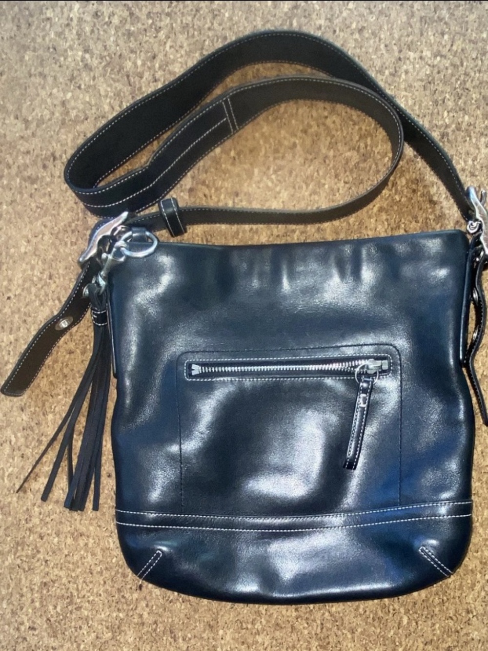 Coach 1415 Boho Slim Vintage y2k Black Leather Shoulder Bag Purse with Tassel